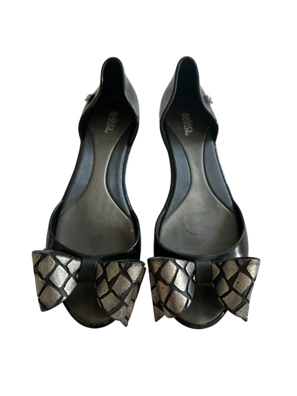 MELISSA Black Silver Bow D’Orsay Flats Size US 7 - Picture 3 of 8